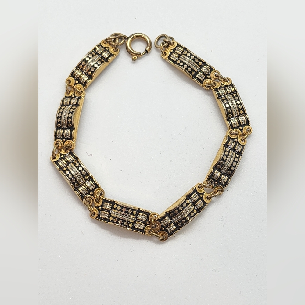 Vintage Gold and Black Damascene Bracelet Size 7